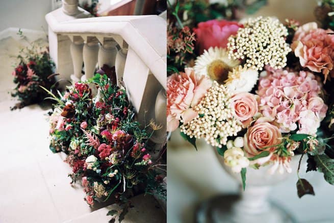 Staircase and flower arrangements Warmwell House | Kelly Chandler Consulting