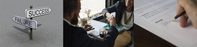 Cross Road sign, hand shake, contract signature | Kelly Chandler Consulting