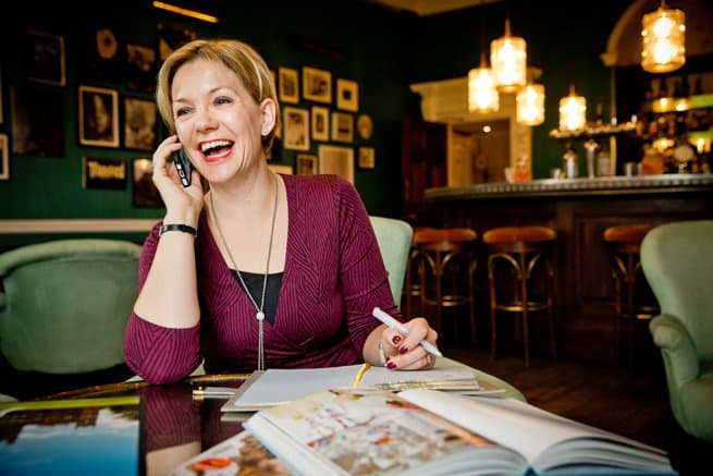 Woman laughing on phone