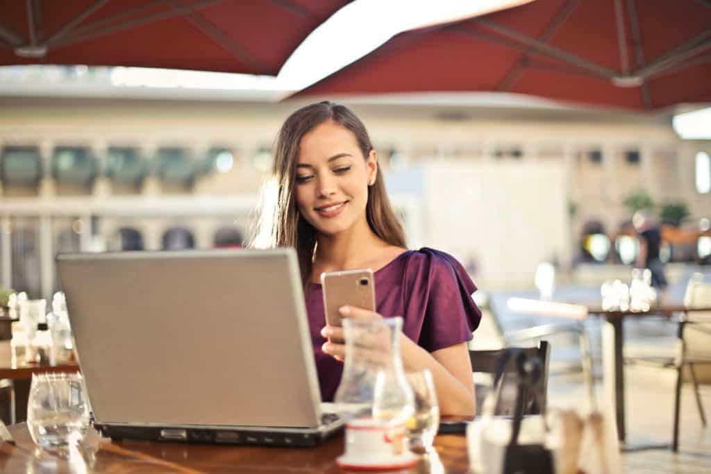 woman reading social media content