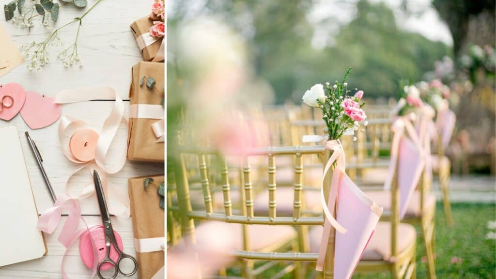 Beautiful outdoor wedding setup with floral arrangements and elegant chairs.