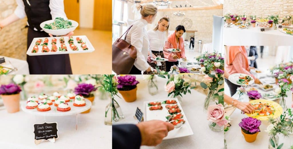 Canapes with goats cheese black pepper and salmon buffet style lunch