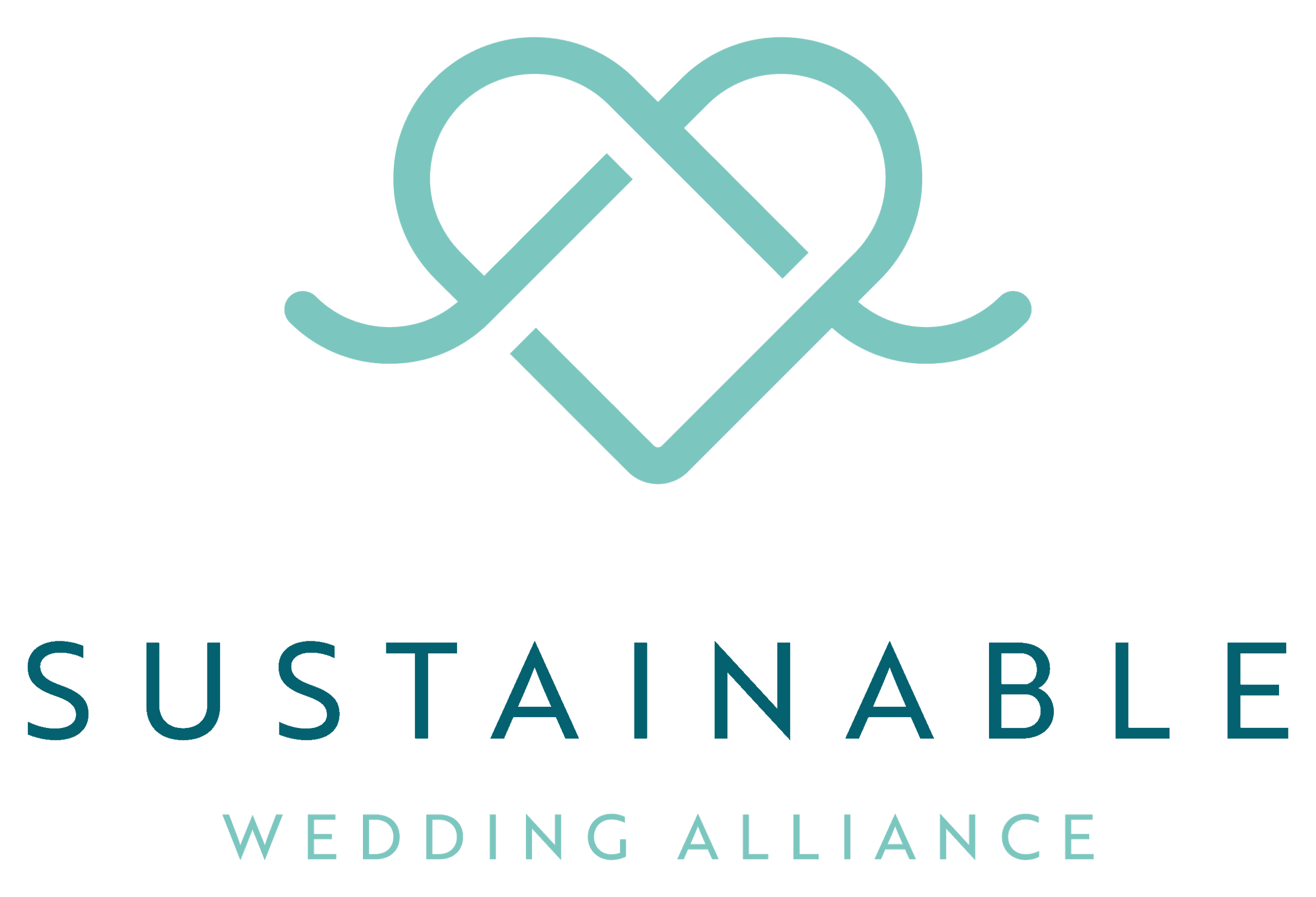 Sustainable Wedding Alliance logo with heart-shaped design in teal and dark blue.