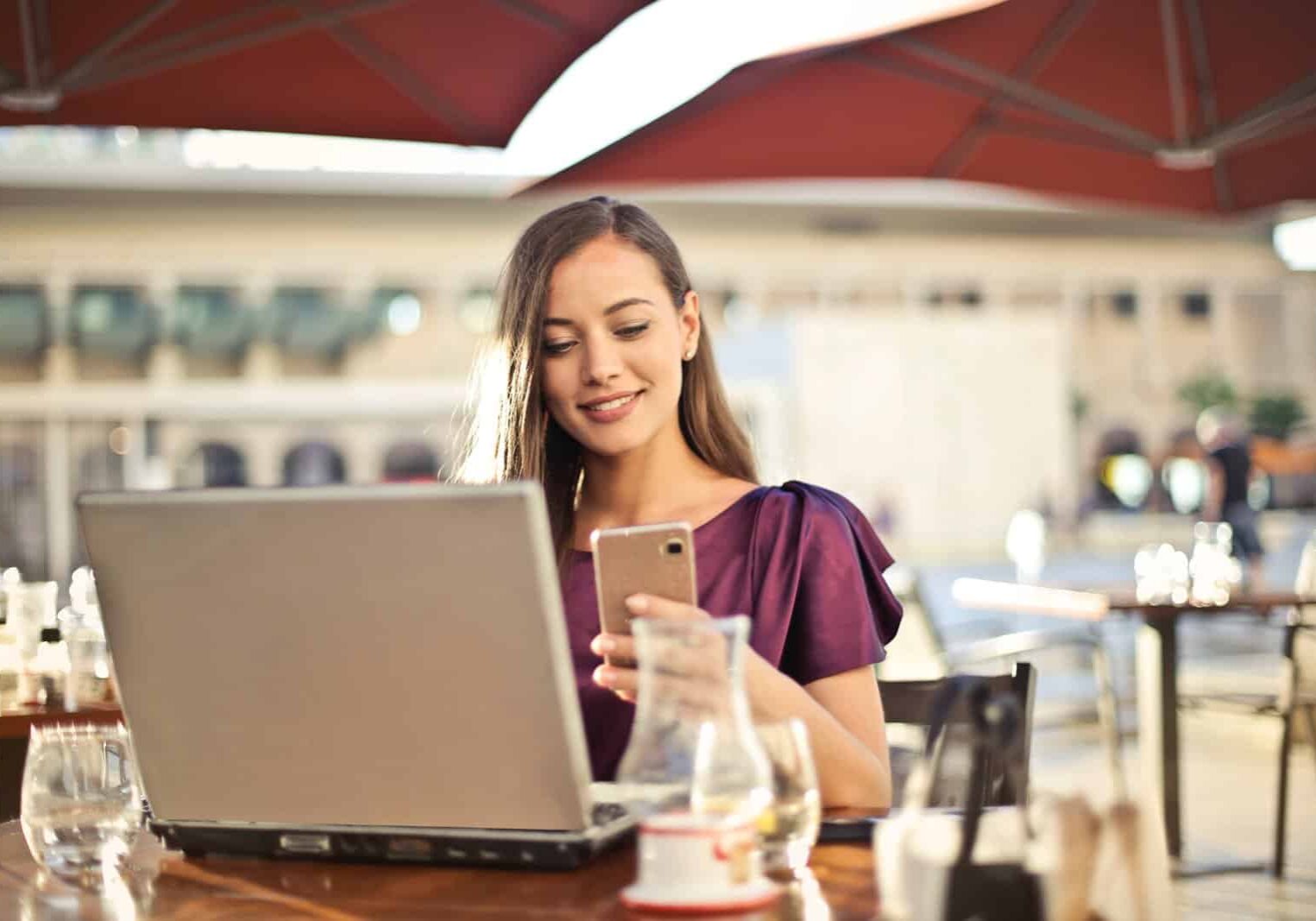 woman reading social media content